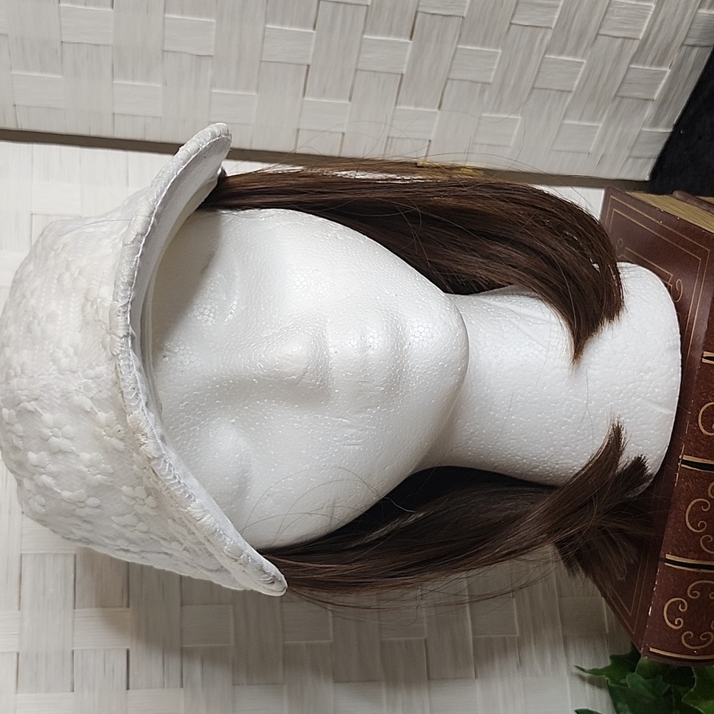 👉BASEBALL CAP WIG ~DARK BRUNETTE STRAIGHT HAIR W/ BEND ~ATTACHED WHITE LACE HAT